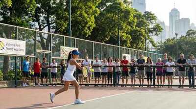 Junior girl hitting forehand at Victoria Park